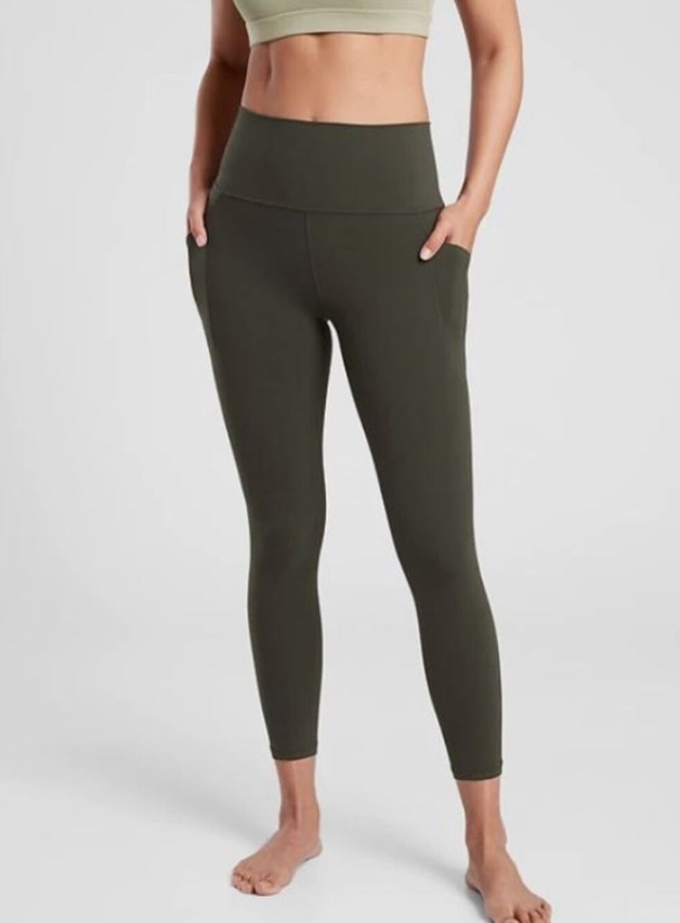 Athleta Salutation Stash Pocket 7/8 Leggings Peat Green M